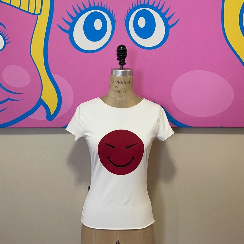 Moschino Jeans White Red Black Asian Smile Face Top